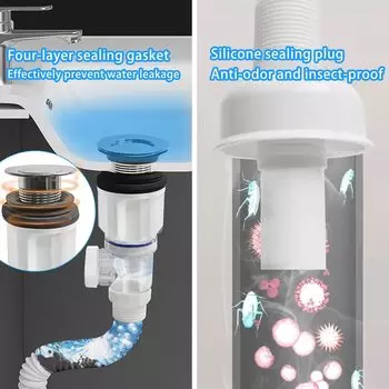 Слив для кухонной раковины с откидной крышкой, выдвижной дезодорирующий фильтр, гибкий слив, раковина для ванной комнаты, антизасоряющиеся кухонные аксессуары белый