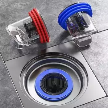 Слив для пола с защитой от запаха, одностороннее уплотнение клапана с защитой от перелива, крышка для слива канализации, простая установка, сливной сердечник для ванной комнаты, обратный поток синий