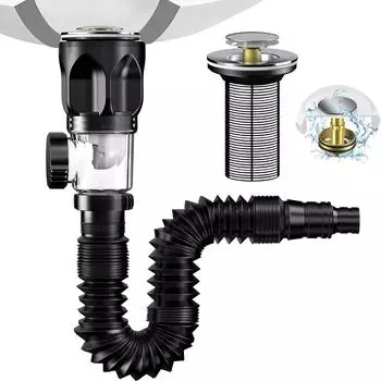 Слив для раковины, комплект для слива раковины в ванной комнате, сифон для раковины с гибким выдвижным сливным шлангом из ПВХ и выдвижной пробкой для раковины, устойчивый к запаху и насекомым