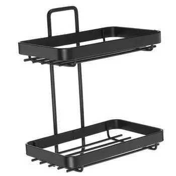 Слив Мыльница Кованое Железо Настенное Крепление Без Пробивания Черный Двухслойный Держатель для Ванной Комнаты Кухни Портативный Неметаллический