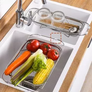 Сливная корзина Дуршлаг для раковины Прочный несущий телескопический сито с выдвижными ручками Ситечко для овощей и фруктов XL