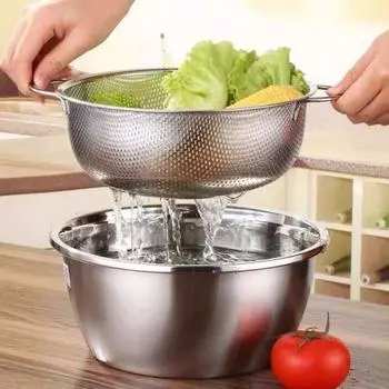 Сливная корзина, дуршлаг из нержавеющей стали, прочные ручки, корзина для мытья фруктов и овощей для домашней кухни S