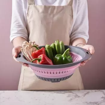 Сливная корзина Складной дуршлаг без BPA с пластиковыми ручками Компактный дизайн Макаронные изделия Овощи Фрукты Силиконовое сито