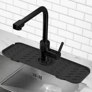 Сливная подушка для смесителя Силиконовая защита от брызг Улучшенный наклон Силиконовая сливная подушка для смесителя Кухня Ванная комната чёрный