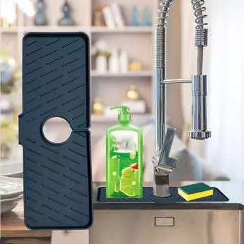 Сливная подушка для смесителя Складной брызгозащищенный легкий дренаж Высокий забор Предотвращает разлив брызг Брызговик для кухни Ванная комната Смеситель Поддон для сбора капель темно-серого