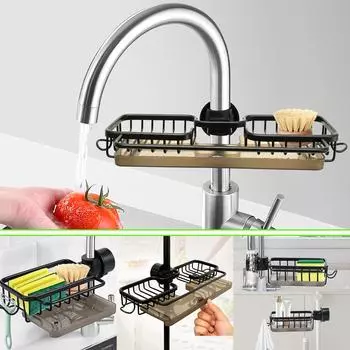 Сливная полка для кухонной раковины, нержавеющая алюминиевая губка, держатель для полотенец, кран, многофункциональный органайзер для ванной комнаты, НОВЫЙ