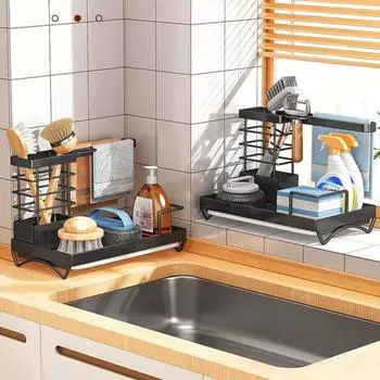 Сливная полка для кухонной столешницы, устойчивая к ржавчине, прочная, несущая многоцелевая стойка для хранения, держатель для губки со съемным сливом