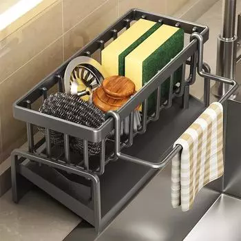 Сливная полка для раковины, держатель для губки из нержавеющей стали, держатель для крана, сушилка для мыла, вешалка для полотенец, полка-органайзер для кухонных принадлежностей белый