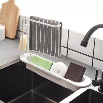 Сливная полка для раковины, двухслойная съемная телескопическая вешалка для полотенец, сушильная полка, кухонные аксессуары для дома серый