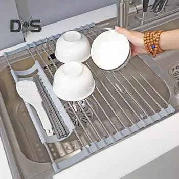 Сливная полка для раковины из нержавеющей стали, устойчивая к коррозии, складная конструкция, сушилка для посуды, многофункциональный кухонный держатель 1pc серый