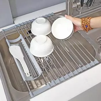 Сливная полка для раковины из нержавеющей стали, устойчивая к коррозии, складная конструкция, сушилка для посуды, многофункциональный кухонный держатель 1pc серый