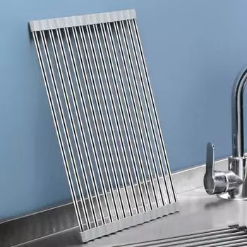 Сливная полка для раковины из нержавеющей стали, складная конструкция, устойчивая к ржавчине и коррозии, прочная, выдерживающая большие нагрузки S чёрный