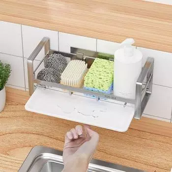 Сливная полка для раковины, нержавеющая сталь, большая несущая способность, полая, быстрый дренаж, противоскользящая, мыльница без перфораторов, губка, тряпка, органайзер для раковины серебряный