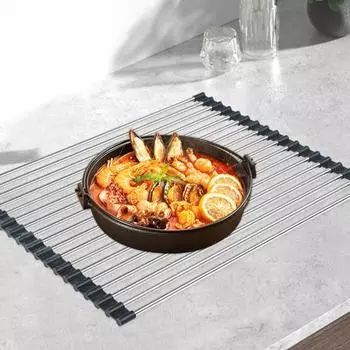 Сливная полка для раковины, полая конструкция, складная полка для слива раковины из нержавеющей стали для сушки тарелок, фруктов, овощей A чёрный