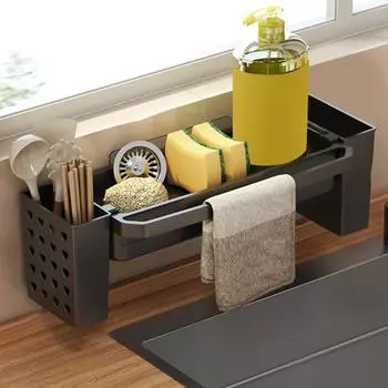 Сливная полка для раковины с подвесным стержнем, держатель для палочек для еды, устойчивый к ржавчине, простой монтаж, органайзер для кухонной столешницы с серый