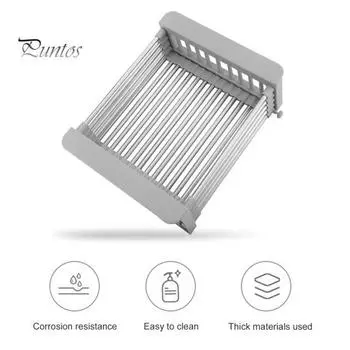 Сливная полка из нержавеющей стали, выдвижная конструкция, большая емкость, устойчивая к ржавчине, устойчивая к коррозии, органайзер для полой сливной полки для кухонной раковины S чёрный