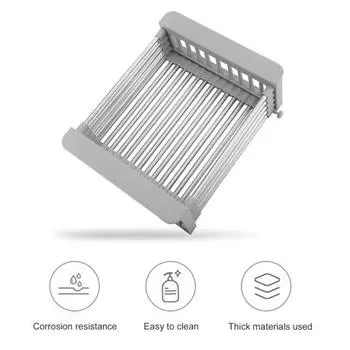 Сливная полка из нержавеющей стали Yousheng, выдвижная конструкция, большая емкость, устойчивая к ржавчине и коррозии, органайзер для полой сливной полки для кухонной раковины S серый