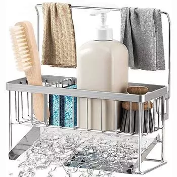 Сливная стойка для раковины из нержавеющей стали, многофункциональный органайзер для кухонной губки, органайзер для раковины, посуды серебряный