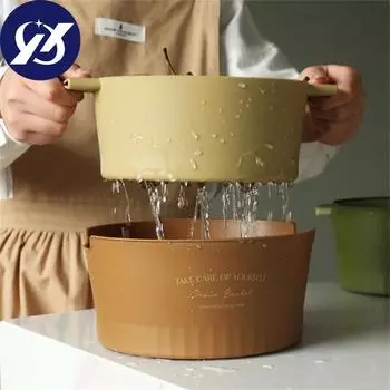 Сливной дуршлаг с шикарными гладкими краями, пластиковый сливной дуршлаг, износостойкий, двухслойная сливная корзина, сито, чаша, предметы домашнего обихода S коричневый