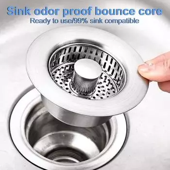 Сливной фильтр для кухонной раковины из нержавеющей стали, пробка для раковины, устойчивый к высоким температурам, противозасоренная корзина, фильтр для запаха