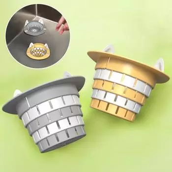 Сливной фильтр для кухонной раковины с ручкой Мультяшная форма Складной вращающийся большой емкости Антизасоряющийся универсальный фильтр для раковины Кухонные гаджеты серый