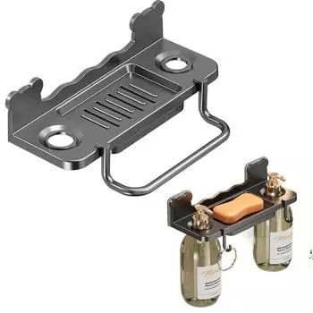 Сливной самоклеящийся держатель для мыла Водонепроницаемый дозатор для мыла Крючок для бутылок Мыло для рук Grey with hooks