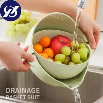 Сливные корзины Тула Двухслойная сливная корзина Вращающаяся корзина для мытья Овощи Фрукты Слив Кухонный фильтр синий