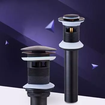 Сливы Детали для ванной комнаты Латунный черный унитаз Раковина для туалетного столика Выдвижная пробка для слива с переливом Аксессуары для крана HJ-0618H чёрный