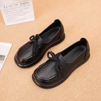 Слой головы из воловьей кожи, четыре сезона, супер мягкая подошва, неглубокий рот, знаменитая обувь для беременных в этническом стиле, нескользящая обувь из соевых бобов, женские одинарные туфли на плоской подошве 41 чёрный