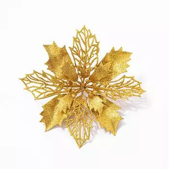 Слой Очаровательное Двойное Блестящее Красное Пластиковое Цветочное Украшение Для Рождественских Елок, Предлагающее Широкий Выбор Разноцветных Вариантов Gold