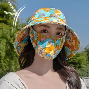 Сломанная шляпа для сбора чая с цветами, летняя шляпа для путешествий на открытом воздухе, тонкая дышащая защитная маска для лица, интегрированная защита от ультрафиолета, шляпа Tide