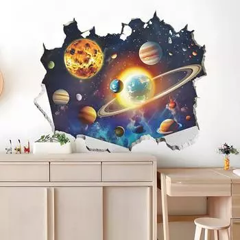 Сломанная стена Планета Вселенная Детская спальня Домашний фон Стена Ландшафтный дизайн Декоративные настенные наклейки 39*98CM*2PCS/fun-L072