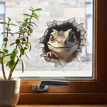 Сломанное отверстие Имитация ящерицы Стеклянные окна и окна Ландшафтный дизайн Наклейки на окна Электростатический УФ 28*28CM/fun-f95