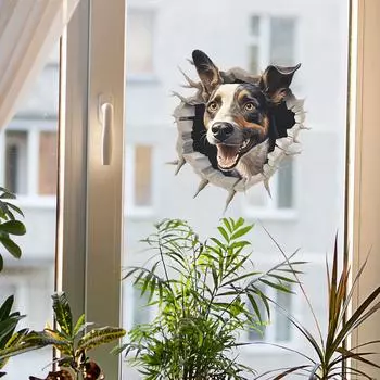 Сломанное отверстие Милый щенок Стеклянные двери и окна Украшение дома Декоративный оконный столб Электростатический УФ 25*28CM/fun-f96