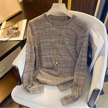 Сломанные дырки, полосатые, мягкие, клейкие, с длинным рукавом, базовая рубашка для женщин, ретро-вязаные пуловеры one size розовый