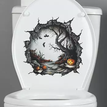 Сломанный Хэллоуин мертвое дерево летучая мышь ванная комната туалет туалет с наклейками для улучшения дома 29*29CM/fun-m166