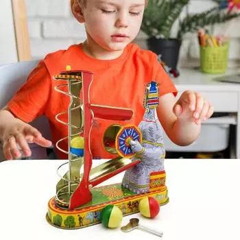 Слон, играющий в мячи, заводная игрушка, винтажный ностальгический вращающийся зонт, катящийся шар, жесть, слон, заводная пружинная игрушка, украшение для рабочего стола Sets