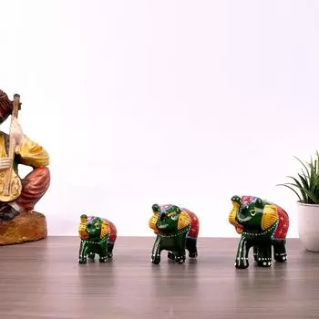 Слон из папье-маше, стандартный, зеленый, 3 предмета, домашний декор, культурный, традиционный, праздничный зелёный