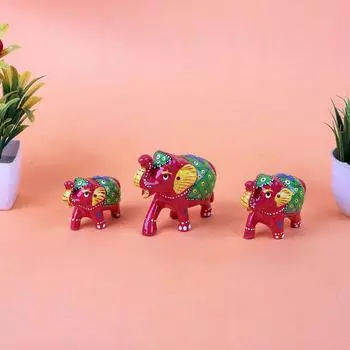 Слон из папье-маше, украшение для домашнего декора - красный (Набор из 3 шт.) красный