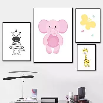 Слон, Лев, Зебра, Жираф, Обезьяна, Коала, животное, настенная живопись на холсте, плакат на скандинавскую тему и принты, настенные панно, декор для детской комнаты 21cm30cm NoFrame