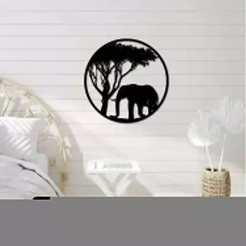 Слон Металлическое Искусство Африканские Животные и Деревья Настенные Скульптуры Металлические Животные Деревья Искусство Настенное Украшение Железный Арт Силуэт Домашний Декор чёрный