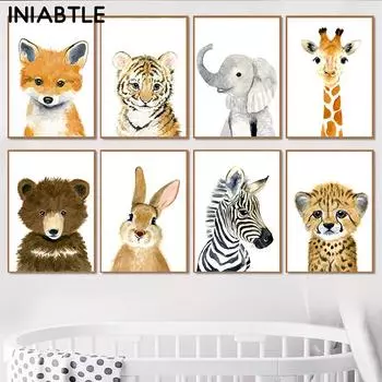 Слон, Тигр, Жираф, Кролик, плакат с принтом, детская настенная живопись на холсте, картина для детской комнаты, скандинавский декор для детской спальни 21cm30cm NoFrame