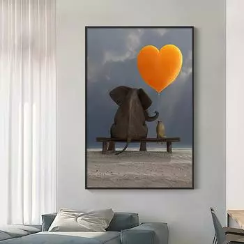 Слон Воздушный шар Животное Плакат Скандинавский Мультяшный Стиль Декоративные Картины Настенные Картины Современный Декор Домашней Комнаты Картина На Холсте Без Рамы 21*30cm No Frame