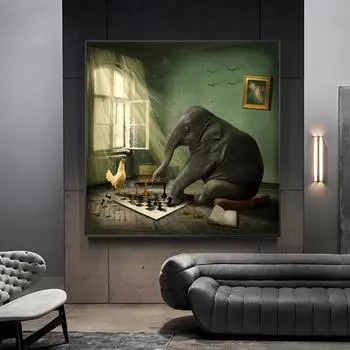 Слон в шахматах, холст, картины, постеры и принты с животными, настенные художественные картины для гостиной, украшения стен дома, Куадрос 20X20cm Unframed