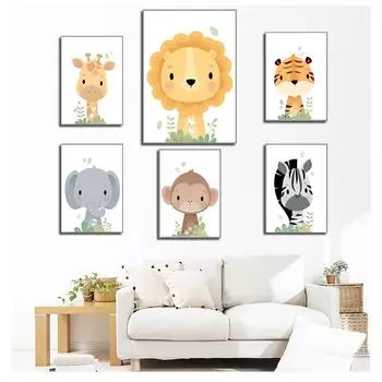 Слон Зебра Детская Настенная Художественный Плакат Картины Скандинавское Сафари Настенные Панно Детская Комната Deocr Животные Джунглей Печать На Холсте Жираф 21cm30cm NoFrame