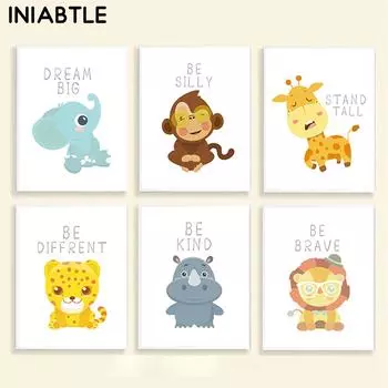 Слон, жираф, обезьяна, животное, постер, печать на холсте, настенная живопись, детская картина для детской, скандинавское украшение для детской спальни 21cm30cm NoFrame