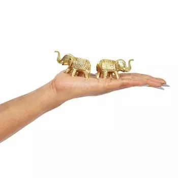 Слоновьи идолы - 2 шт. (5Д x 3В см,) - 100% чистая латунь | Пара слонов-идолов для стола, автомобиля и домашнего декора золотистый