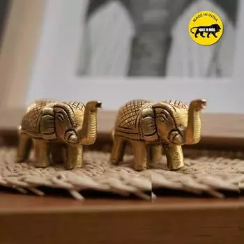 Слоновьи идолы - 2 шт. (5Д x 3В см,) - 100% чистая латунь | Пара слонов-идолов для стола, автомобиля и домашнего декора золотистый