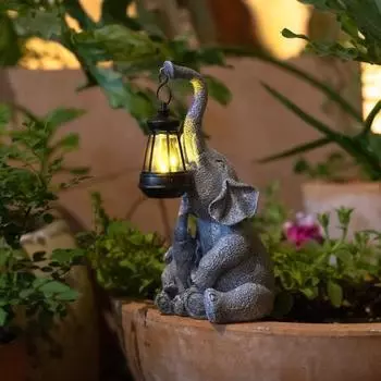 Слоновая лампа на солнечной батарее, скульптура матери и ребенка-слона со светом, водонепроницаемая наружная декоративная статуя слона на солнечной батарее