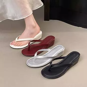 Slope Heel Fashion Clip on Cool Slippers Женские шлепанцы Тапочки на высоком каблуке 35 чёрный